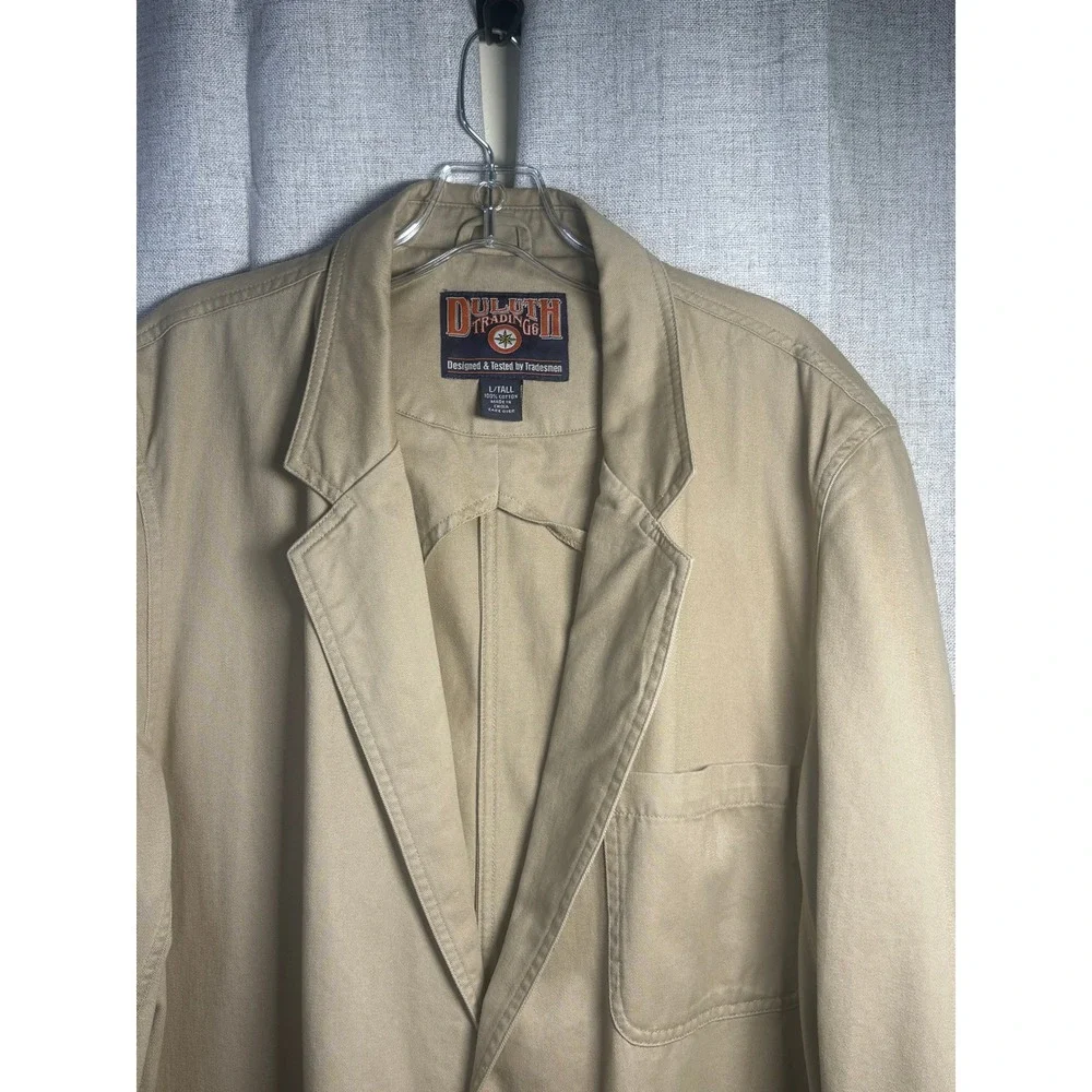 Duluth Trading Co Mens Tan Cotton Canvas Chore Coat Field Jacket Blazer L Tall